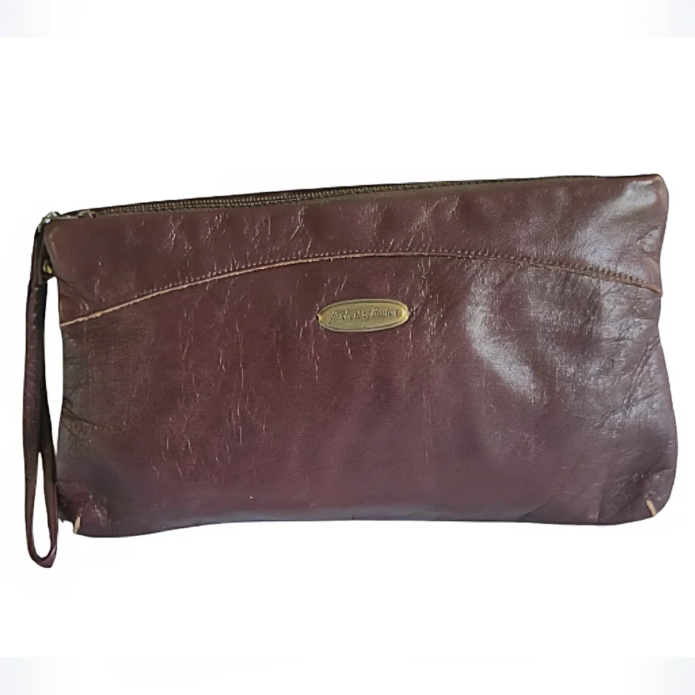 Michael Of Boston VINTAGE Handbag Burgundy Leather Small Clutch Wristlet